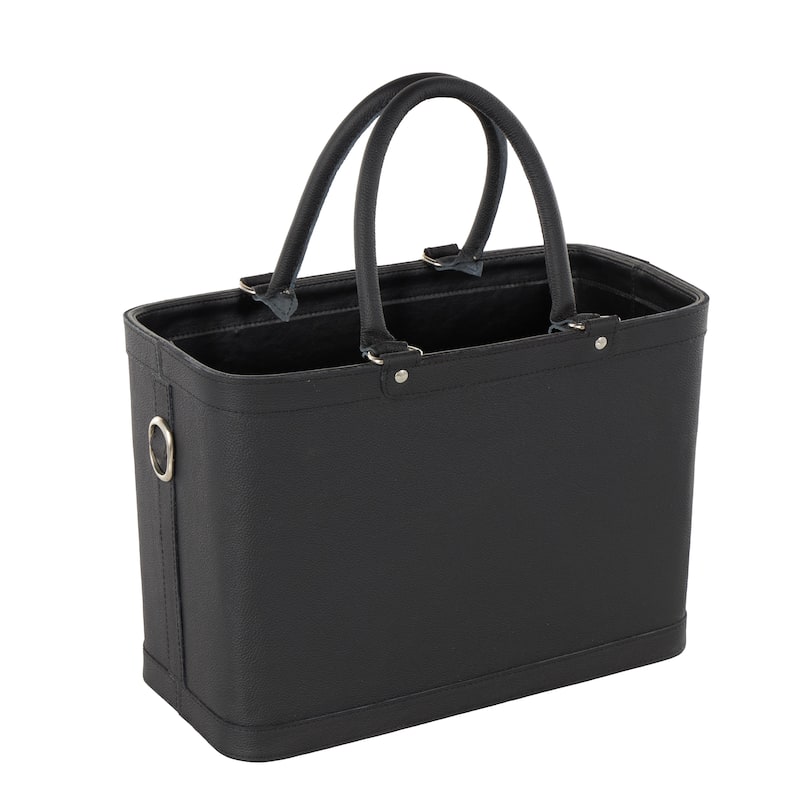 Leather Handmade Box Style Single Slot Magazine Holder with Arched Handles - Black - Roche River Decor