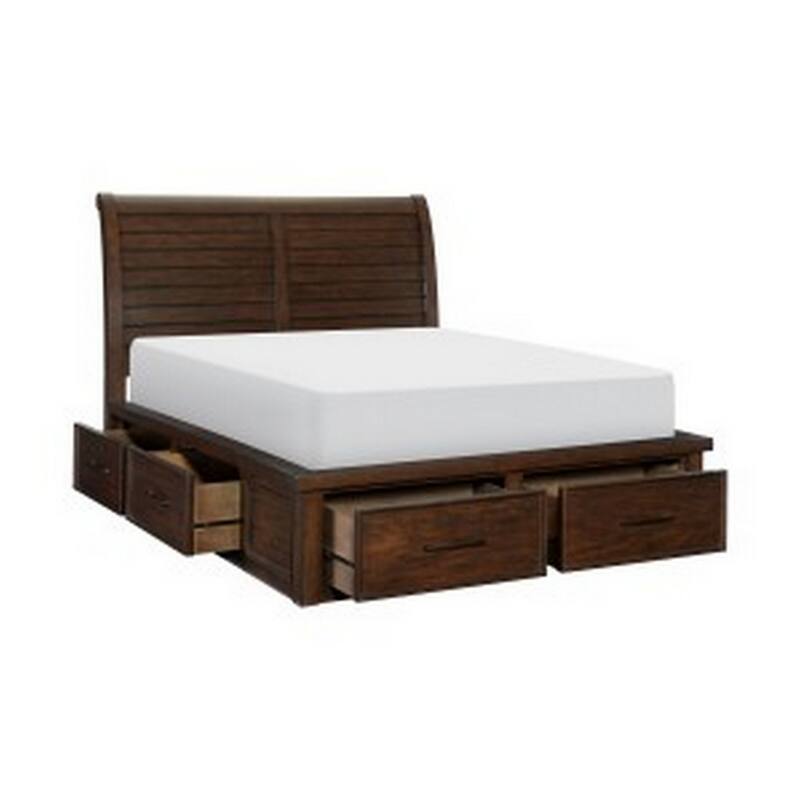 Daisy Queen Platform Bed, 6 Storage Drawers, Metal Handles, Brown Wood