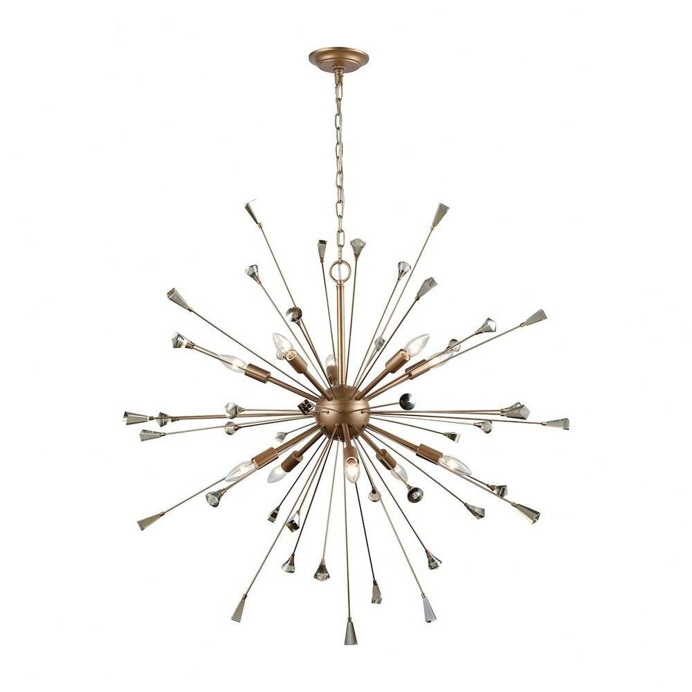 Elgar Ridgeway - Ten Light Chandelier Matte Gold Finish with Amber Teak Crystal