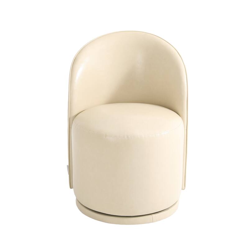 Modern Armless 360-Degree Swivel Dining Chair Barrel Chair - SET OF 4 - CREAM LEATHER