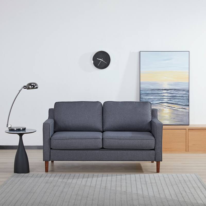 Sedona Modern Loveseat Sofa, Faux Linen / Vegan Leather Couch