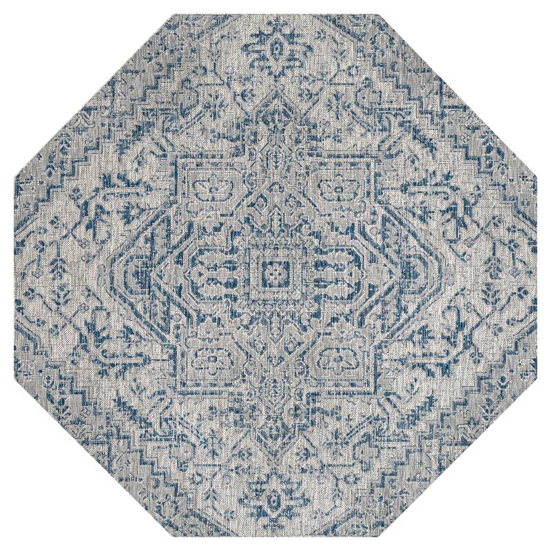 JONATHAN Y Charleston Medallion Indoor/Outdoor Area Rug - 8' Octagon - Navy/Gray