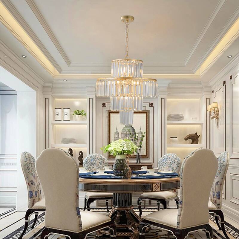 20" Luxury 4-Tier Crystal Chandelier, 12-Light Gold Frame Pendant Light, Elegant Ceiling Lighting for Living Room