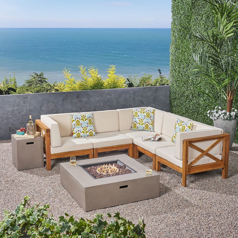 Brava Outdoor 7-piece Fire Pit Sectional Set by Christopher Knight Home