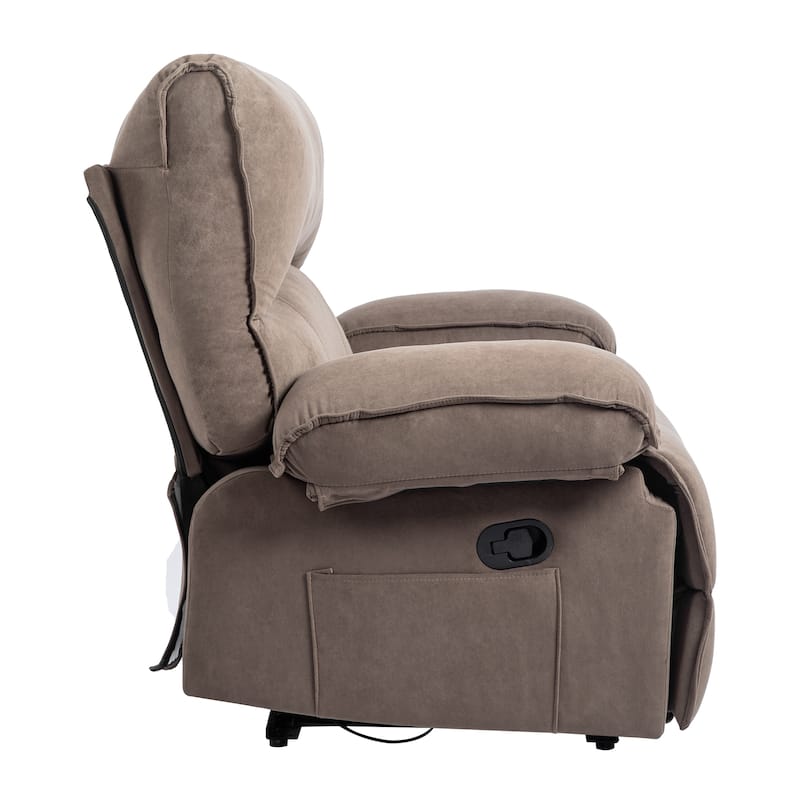 Grey Extra-Wide Push-Back Recliner with Heated Massage Pillow, Soft Fleece Fabric Upholstery