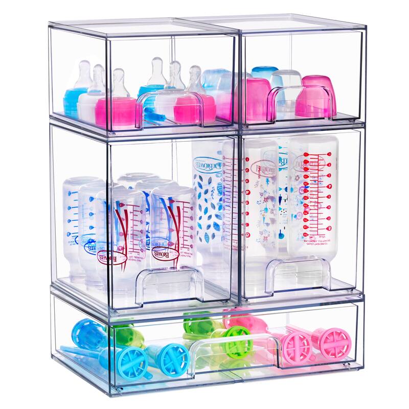 Sorbus Stackable Acrylic Storage Drawers, Clear Plastic Organizer Bins for Countertop Organization - 2 Tall 2 Small 1 Wide