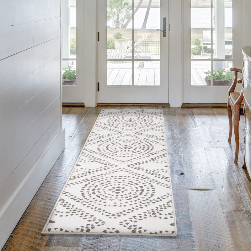 My Texas House Saltillo Natural White Floral Area Rug