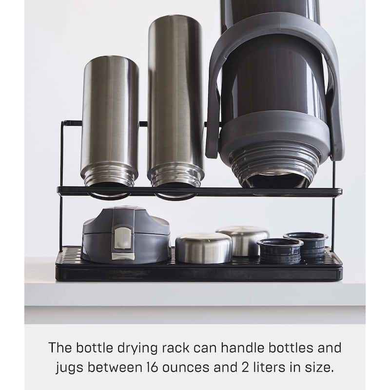 Yamazaki Home Countertop Bottle Drying Rack, Steel, Holds 4.4 lbs - L 4.72 x W 12.6 x H 6.69 inches