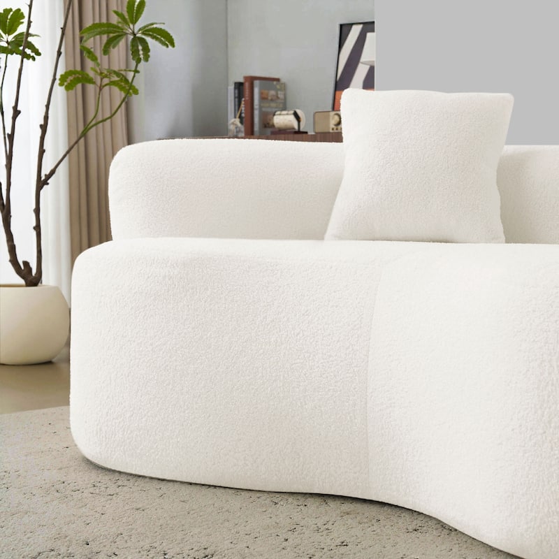 66.93 Inch Curved Loveseat White Full Compression Sponge Sofa, Teddy Velvet Fabric, No-Assembly Compact Sofa