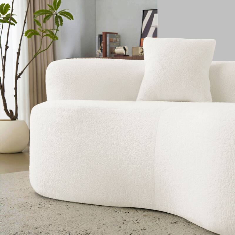 Roomfitters 66.93'' Curved Loveseat Teddy Velvet Fabric Sofa, Compact No-Assembly Couch for Small Spaces,