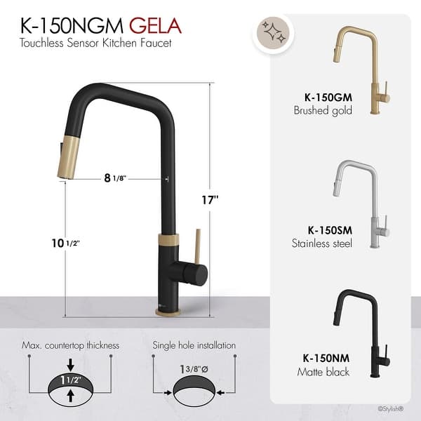 dimension image slide 1 of 4, STYLISH Single Handle Touchless Pull Down Kitchen Faucet