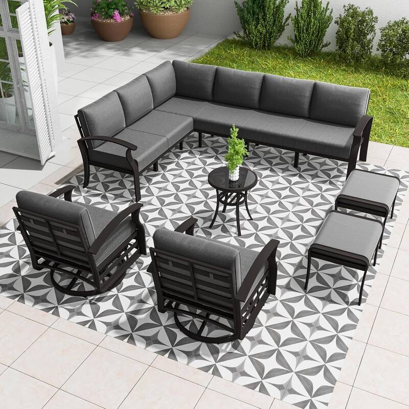 Kullavik Aluminum Corner Sofa Set, Patio Outdoor Sectional Sofa Set with Armrests and Footrests