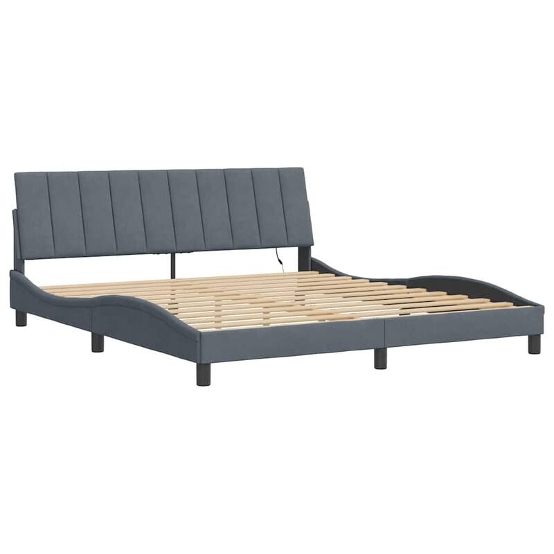 vidaXL Bed Frame with LED without Mattress "Hanko" Dark Grey 183 x 83.9 " Velvet - 183 x 3 x 17.7 "