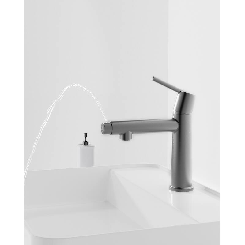 Single Handle Bathroom Faucet for1or3Holes,Fountain and Flow Mode Two-in-one function,with Two 9/16" Hoses