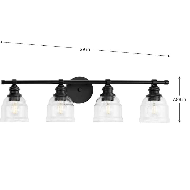 Ambrose Collection Four-Light Matte Black Clear Glass Vanity Light - 29 in x 6.5 in x 7.88 in