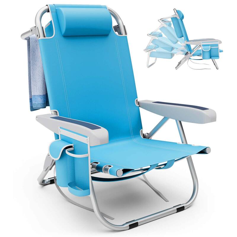 1/2 PCS Beach Chair Foldable Backpack Chair Aluminum Lay Flat Chair - 1 PCS Blue