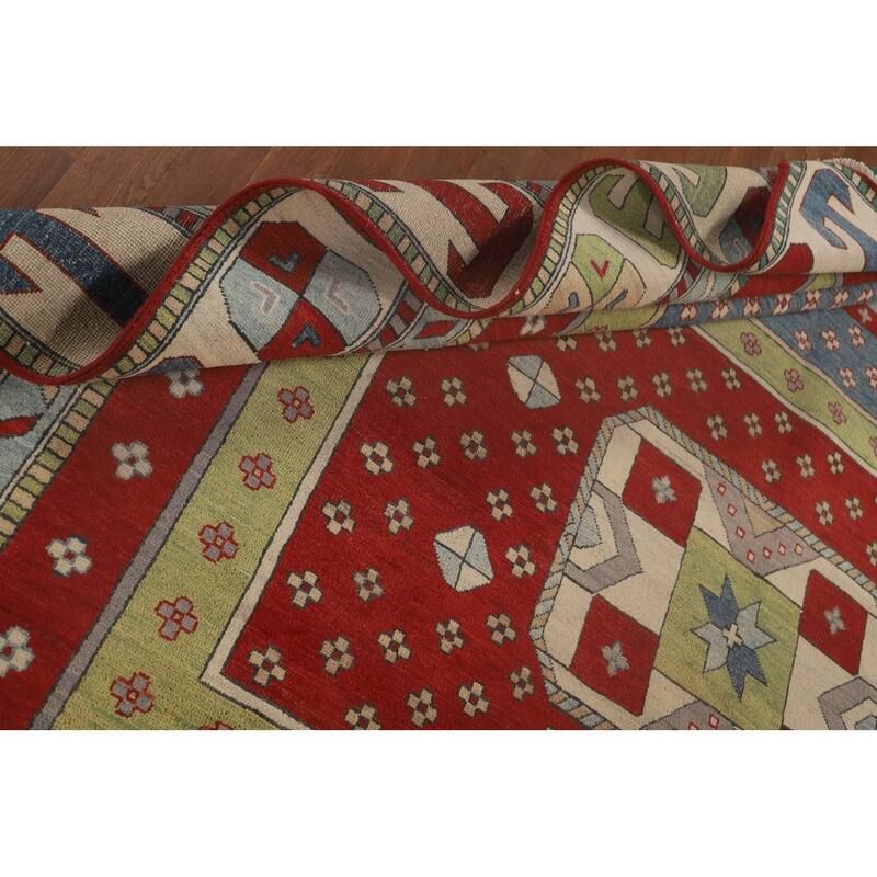 Light Green Kazak Oriental Area Rug Hand-Knotted Wool Carpet - 8'6"x 11'7"