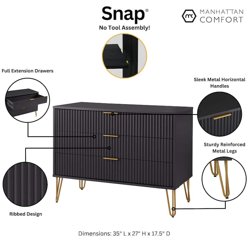 Manhattan Comfort Dumbo Modern 3 Drawer Bedroom Dresser