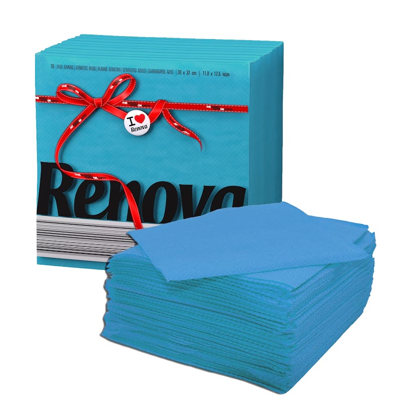 Renova Colored Dinner Disposable Paper Napkins Folded 1-Ply - 140 Napkins (2 Sets of 70) - Blue