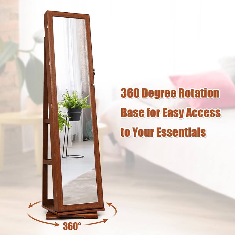Costway 360degree Rotatable Jewelry Cabinet 2-in-1 Lockable Mirrored - See Details