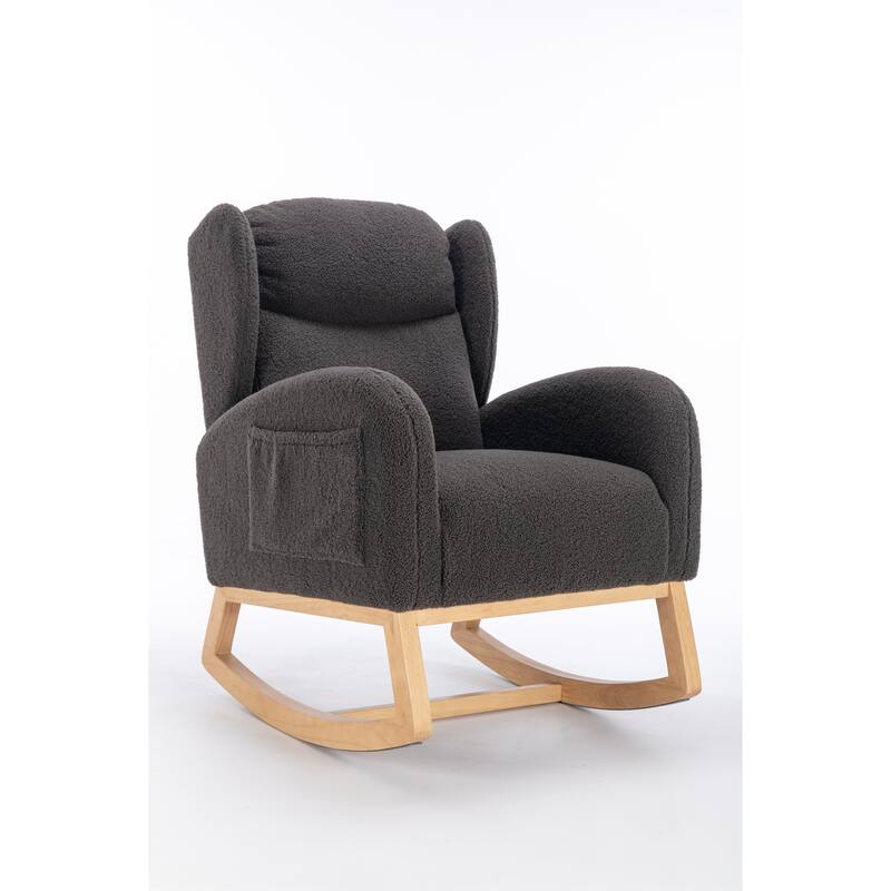 Teddy Fabric Rocking Chair With Packet Wood Legs