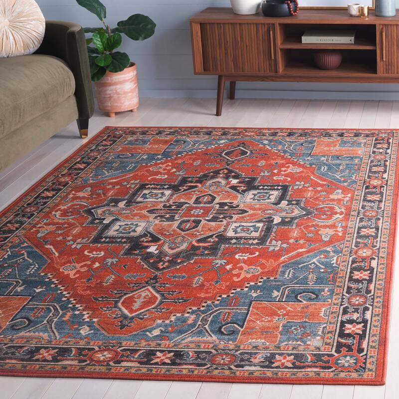 SAFAVIEH Journey Randi Transitional Machine Washable Rug - 8'9" x 12' - Rust/Blue Black