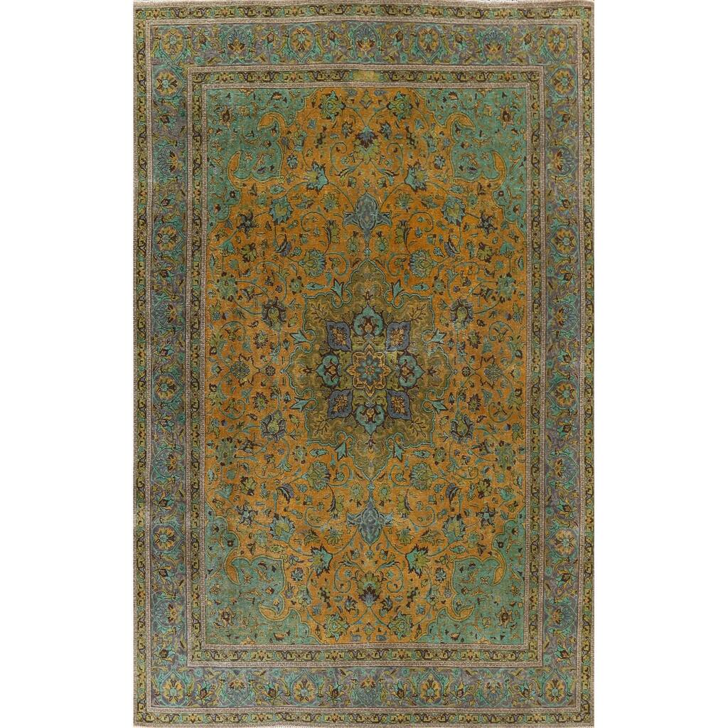 Distressed Over-dye Kashan Persian Area Rug Hand-knotted Wool Carpet - 9'6" x 12'6"