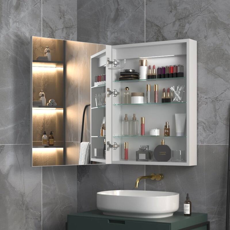 ExBrite 24" W x 32" H Led Lighted Medicine Cabinet Recessed or Surface with mirrors