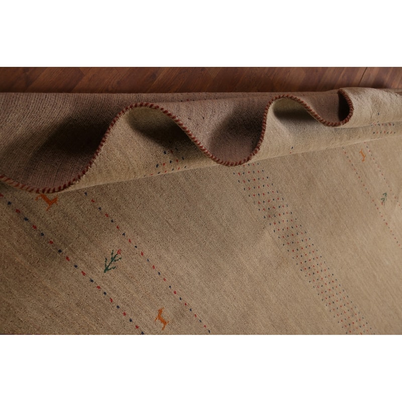 Light Brown Gabbeh Area Rug Wool Carpet - 8'1"x 9'9"