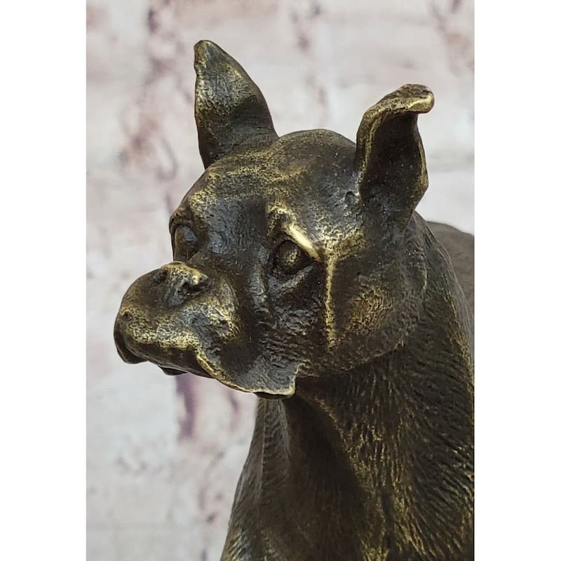 Boxer Imitative Dog Bronze Metal Statue Sculpture Collectible Decor Signed Art 8 Inches X 9 Inches