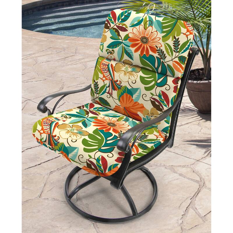 22" x 45" Multicolor Floral Outdoor Chair Cushion with Ties and Loop