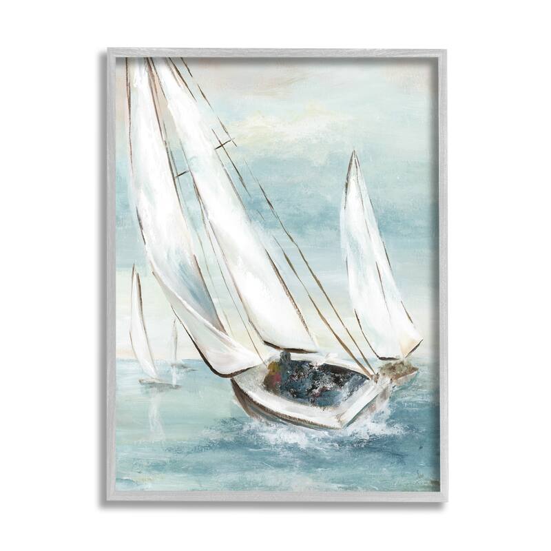 Stupell Sailboat Watercraft Sailing Water Splashing Ocean Waves Framed Wall Art - Blue