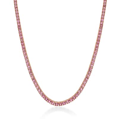 Joelle Collection Pink Sapphire Tennis Necklace 14K Gold 16 inches