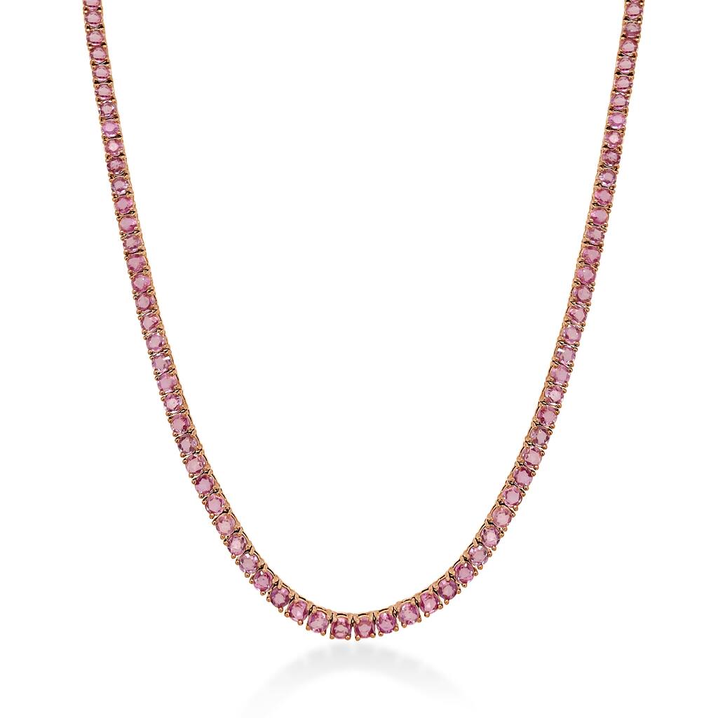 Joelle Collection Pink Sapphire Tennis Necklace 14K Gold 16 inches
