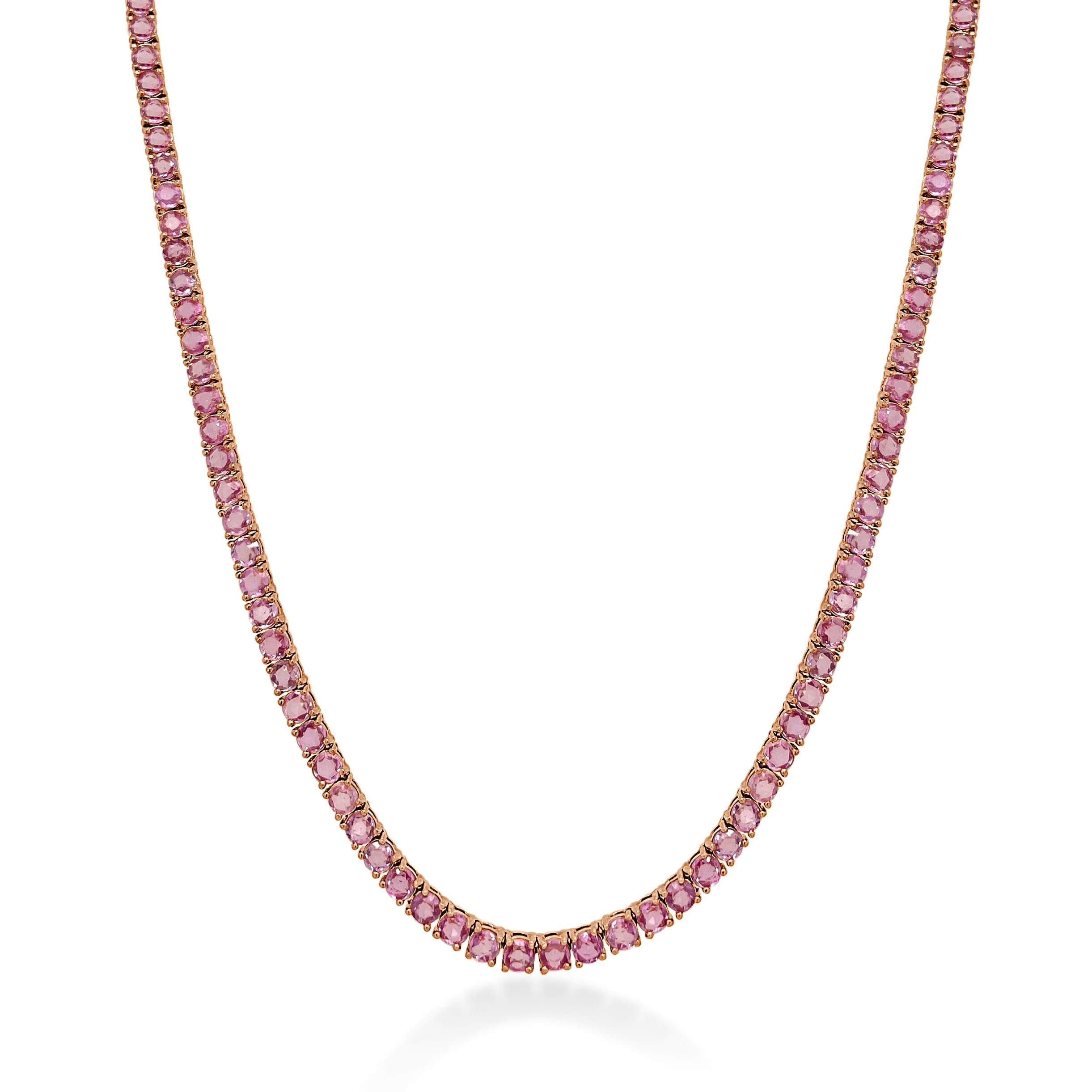 Joelle Collection Pink Sapphire Tennis Necklace 14K Gold 16 inches