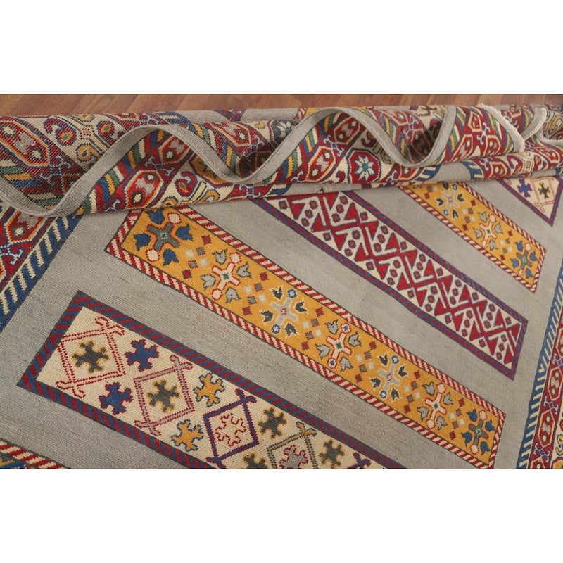 Grey Kazak Area Rug Handmade Wool Carpet - 6'6" x 9'5"