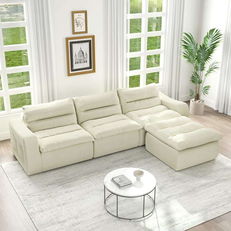 Ultra Comfy Lazy Beanbag Sofa, Modular L-Shape Compact Combined Seat - Beige