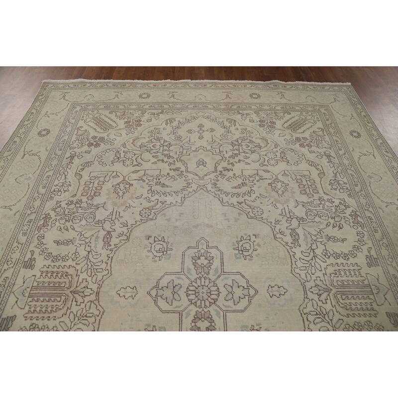 Distressed Tabriz Vintage Persian Rug Hand-Knotted Bedroom Wool Carpet - 7'11" x 11'0"