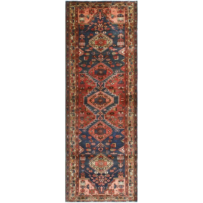 Fine Vintage Distressed Burak Rust/Navy Runner - 3'6" x 10'0"