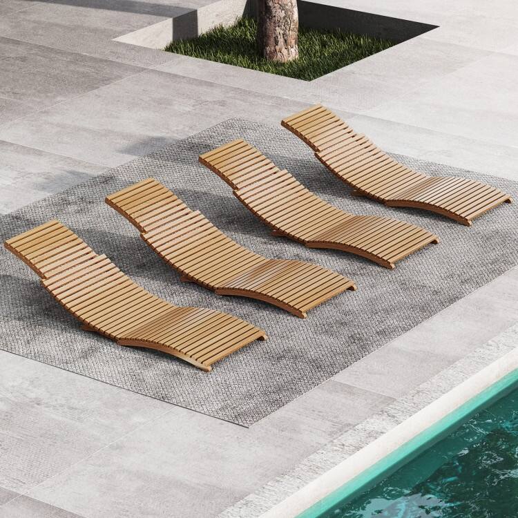 Teak Wood Folding Patio Chaise Lounge with Ergonomic Full-Length Seat - 61" x 22" x 21"