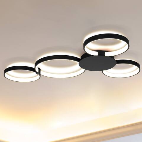 VONN Lighting Capella 43-inch LED Modern Multi-Ring Ceiling Fixture in Black - N/A - 42.75"L x 29.25"W x 1.75"H