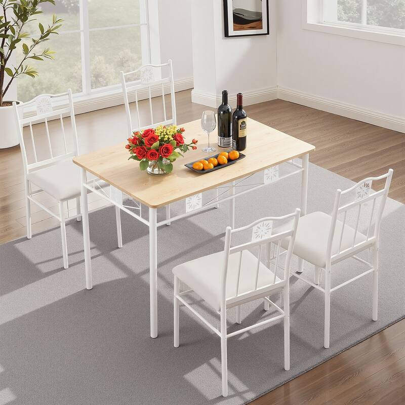VECELO 3/5-piece Modern Dining Table and Chairs Set with PU Leather Seats Space Saving Dining Set