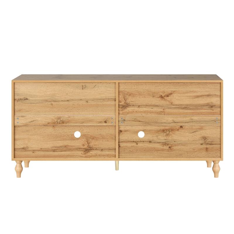 Carved Flower Door Large Buffet Sideboard with Metal Handle, 63" Buffet Cabinet with Adjustable Shelves Modern Storage Console