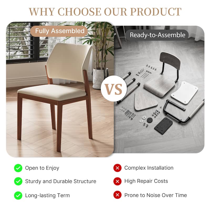 Modern Back Side Chair Dining Chair, Faux Leather, 2pieces