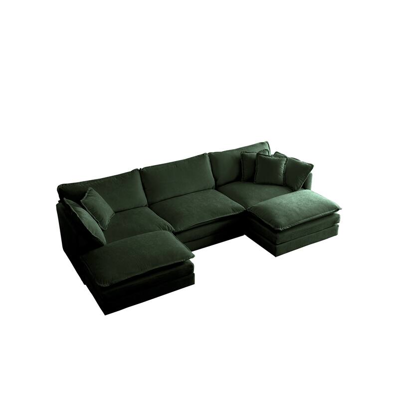 GDFStudio - Zika Chenille 3-Seater Sofa with 2 Ottoman