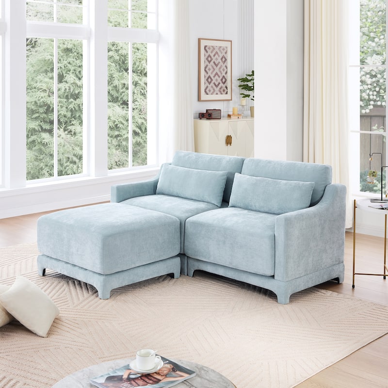 GDFStudio- Braythorne Chenille Two-Seater Sofa With 1 Ottoman - Sky Blue