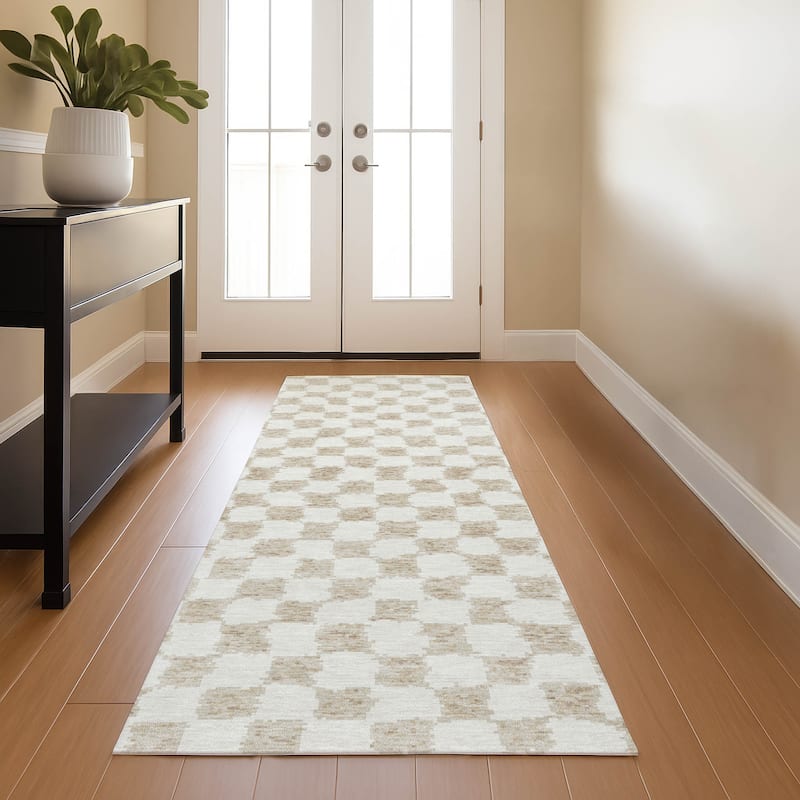Premium Washable Super Soft Casual Checkered Mayfield Rug - Beige - 2'3" x 7'6"