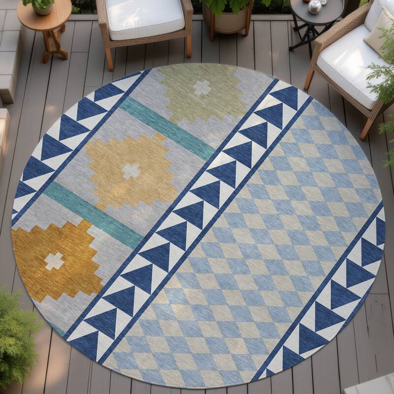 Machine Washable Indoor/ Outdoor Global Pima Chantille Rug - Navy - 8' x 8'