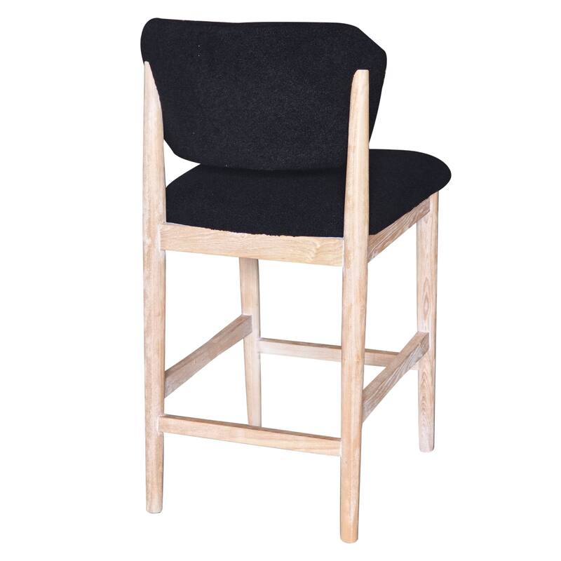 Fela Counter Stool Chair, Black Seat and Back, Natural Brown Wood