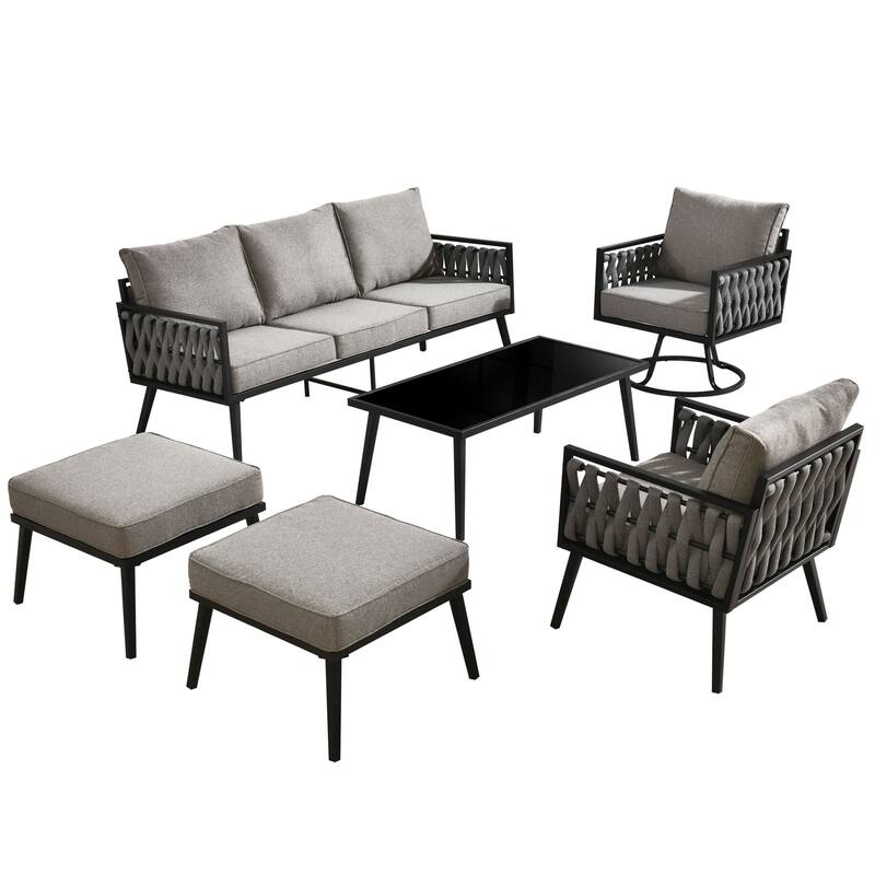 HOOOWOOO 6-piece Outdoor Patio Furniture Conversation Set with Swivel Chair